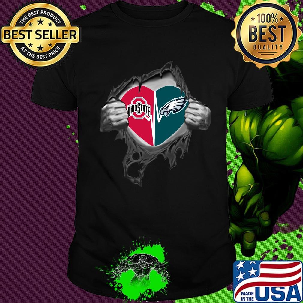 Blood insides ohio state buckeyes and philadelphia eagles heartbeat shirt