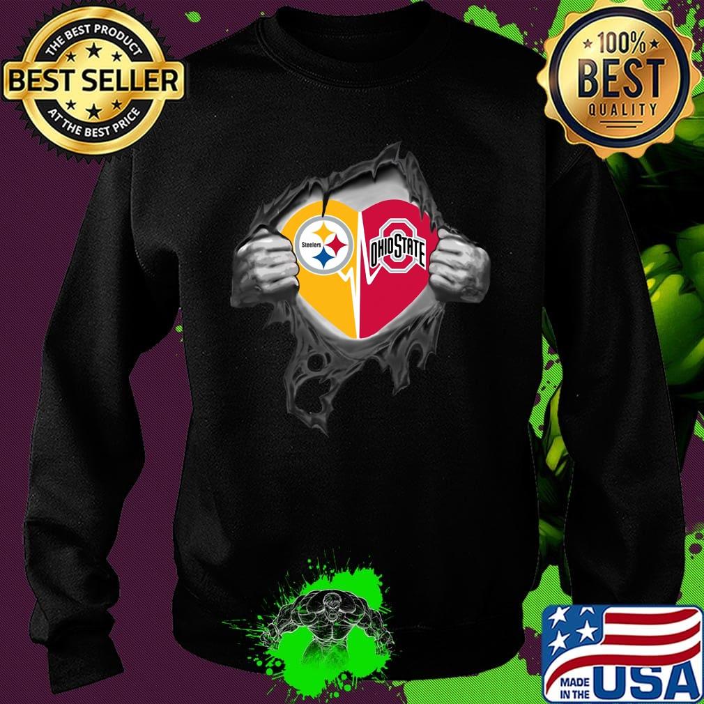 Blood insides pittsburgh steelers and ohio state buckeyes heartbeat s Sweater Blood insides pittsburgh steelers and ohio state buckeyes heartbeat s Sweater