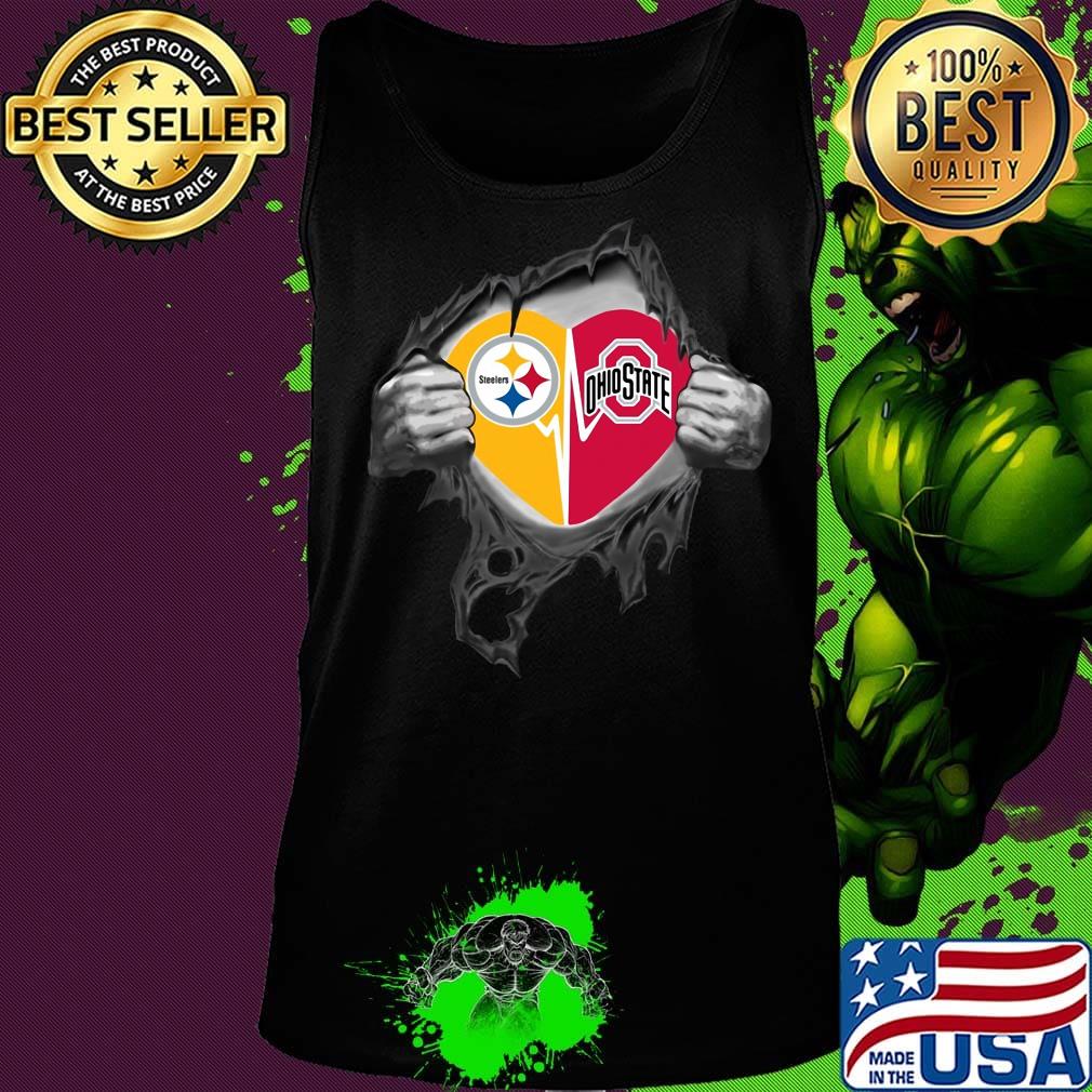 Blood insides pittsburgh steelers and ohio state buckeyes heartbeat s Tank top Blood insides pittsburgh steelers and ohio state buckeyes heartbeat s Tank top
