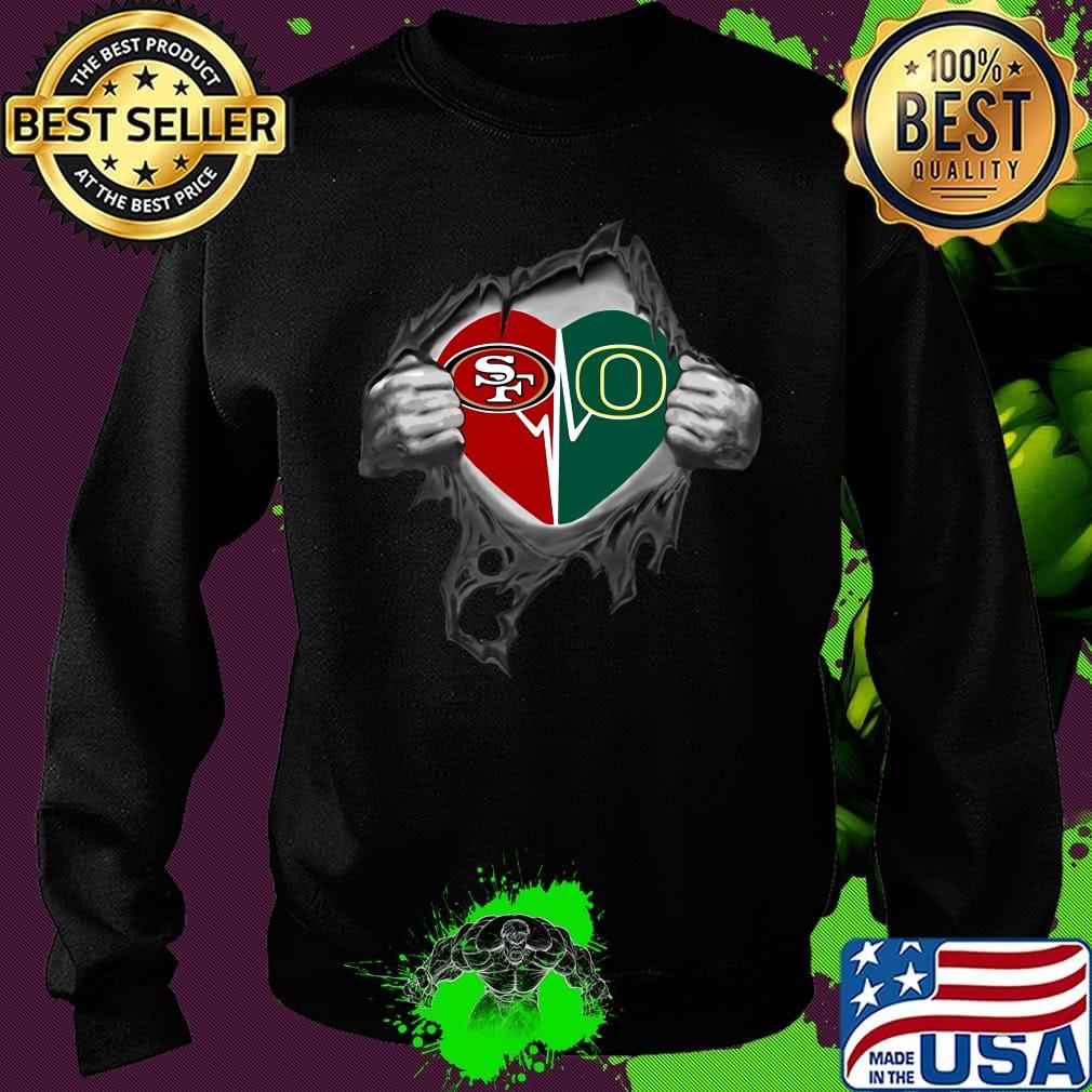 Blood insides san francisco 49ers and oregon ducks heartbeat s Sweater Blood insides san francisco 49ers and oregon ducks heartbeat s Sweater