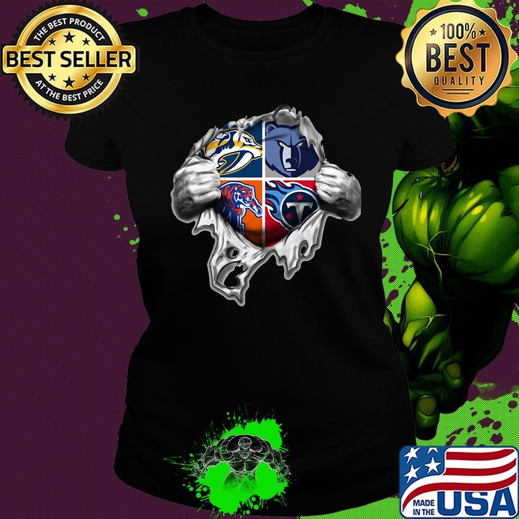 Blood insides tennessee nashville predators memphis tigers memphis grizzlies and tennessee titans logo s Ladies tee Blood insides tennessee nashville predators memphis tigers memphis grizzlies and tennessee titans logo s Ladies tee