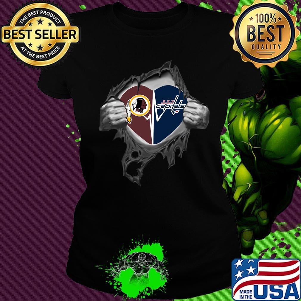 Blood insides washington redskins and washington capitals heartbeat s Ladies tee Blood insides washington redskins and washington capitals heartbeat s Ladies tee