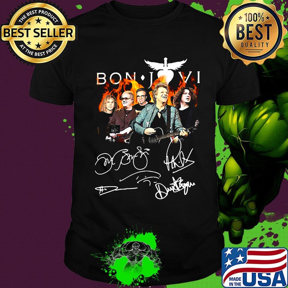 Bon jovi band members signatures shirt