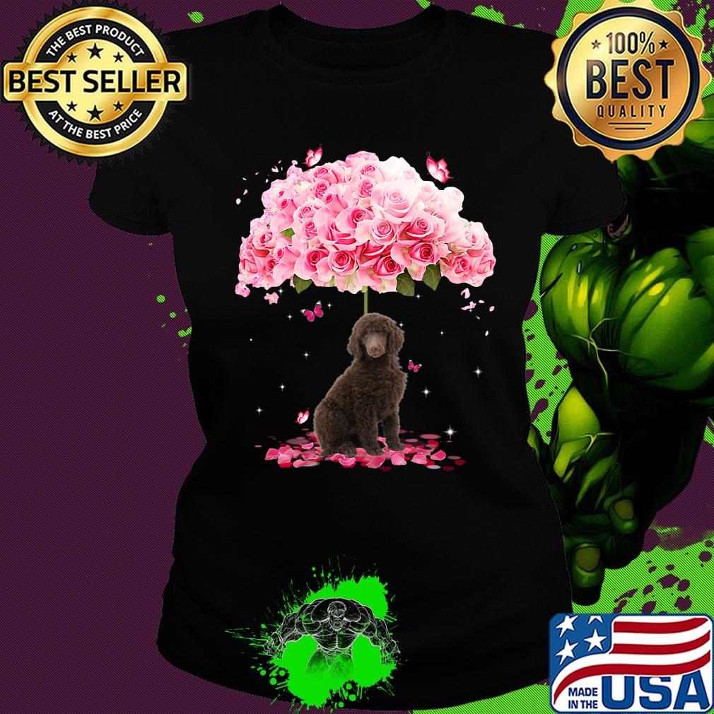 Brown dog standing under the big rose s Ladies tee Brown dog standing under the big rose s Ladies tee