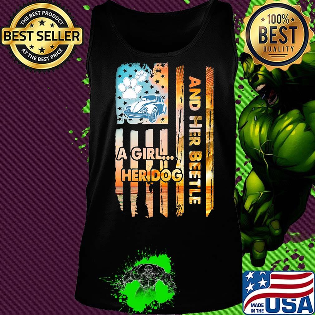 Car a girl her dog and her beetle american flag independence day s Tank top Car a girl her dog and her beetle american flag independence day s Tank top