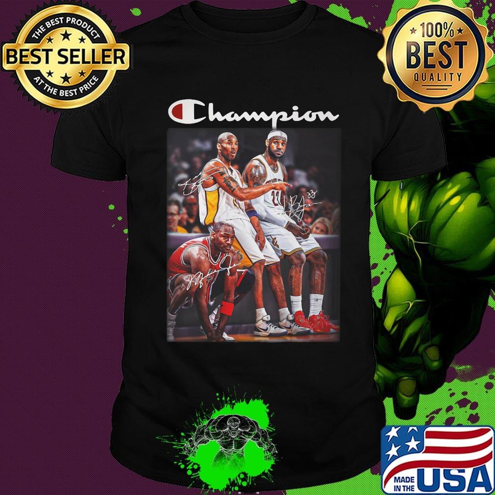 Champions kobe bryant lebron james and michael jordan basketball players signatures shirt