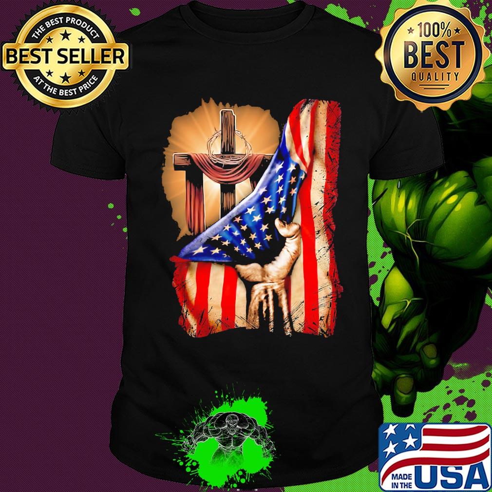 Cross Christ American Flag Pride Hand Christian Lover Gift Shirt