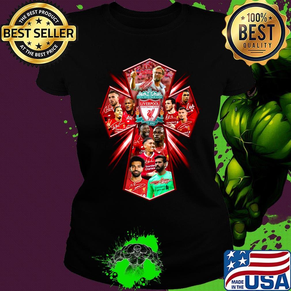 Cross liverpool football club champions players signatures s Ladies tee Cross liverpool football club champions players signatures s Ladies tee
