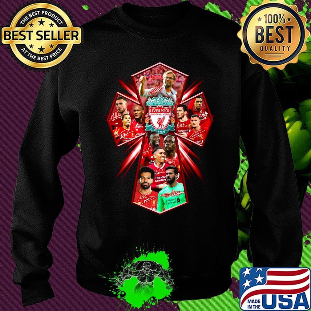 Cross liverpool football club champions players signatures s Sweater Cross liverpool football club champions players signatures s Sweater