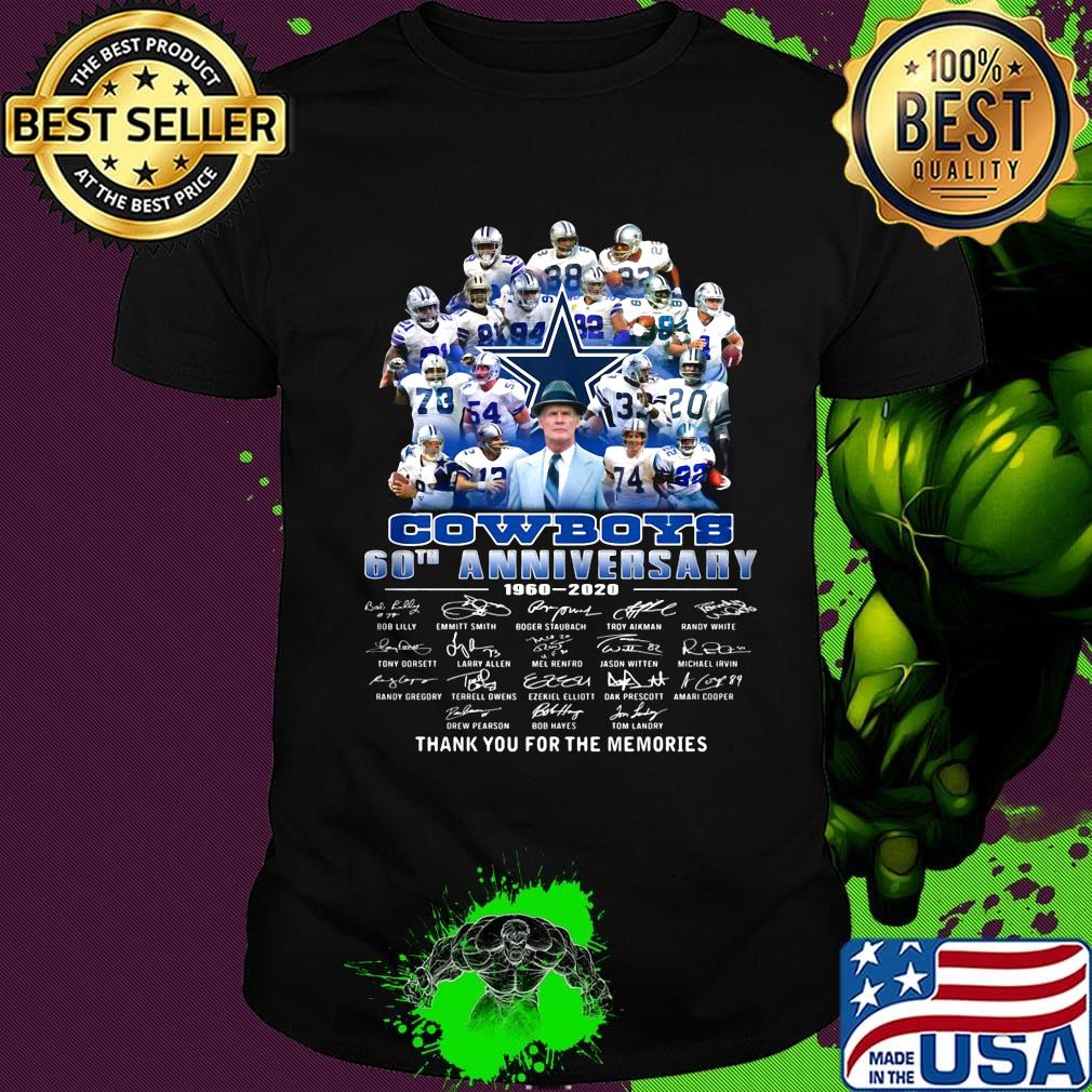 Dallas cowboys football team 60th anniversary 1960 2020 thank you for the memories signatures shirt