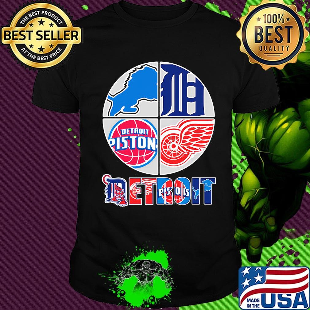 Detroit lions tigers pistons red wings logo shirt