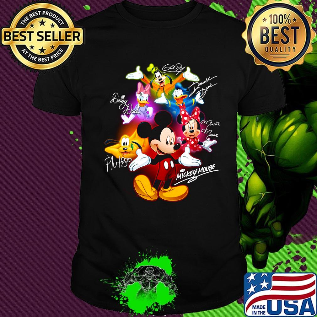 Disney mickey mouse cartoon characters signatures shirt
