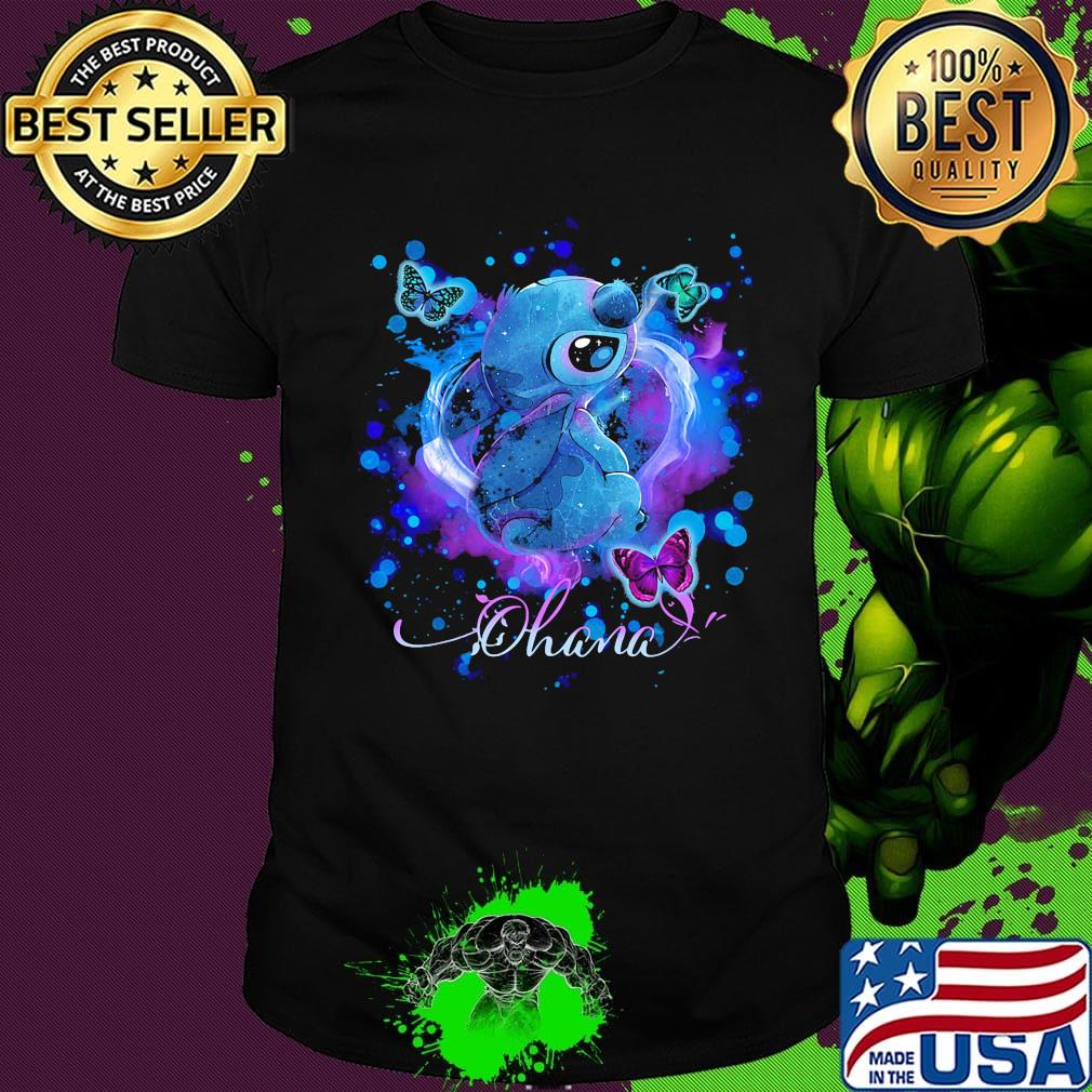 Disney stitch and butterflies ohana color shirt