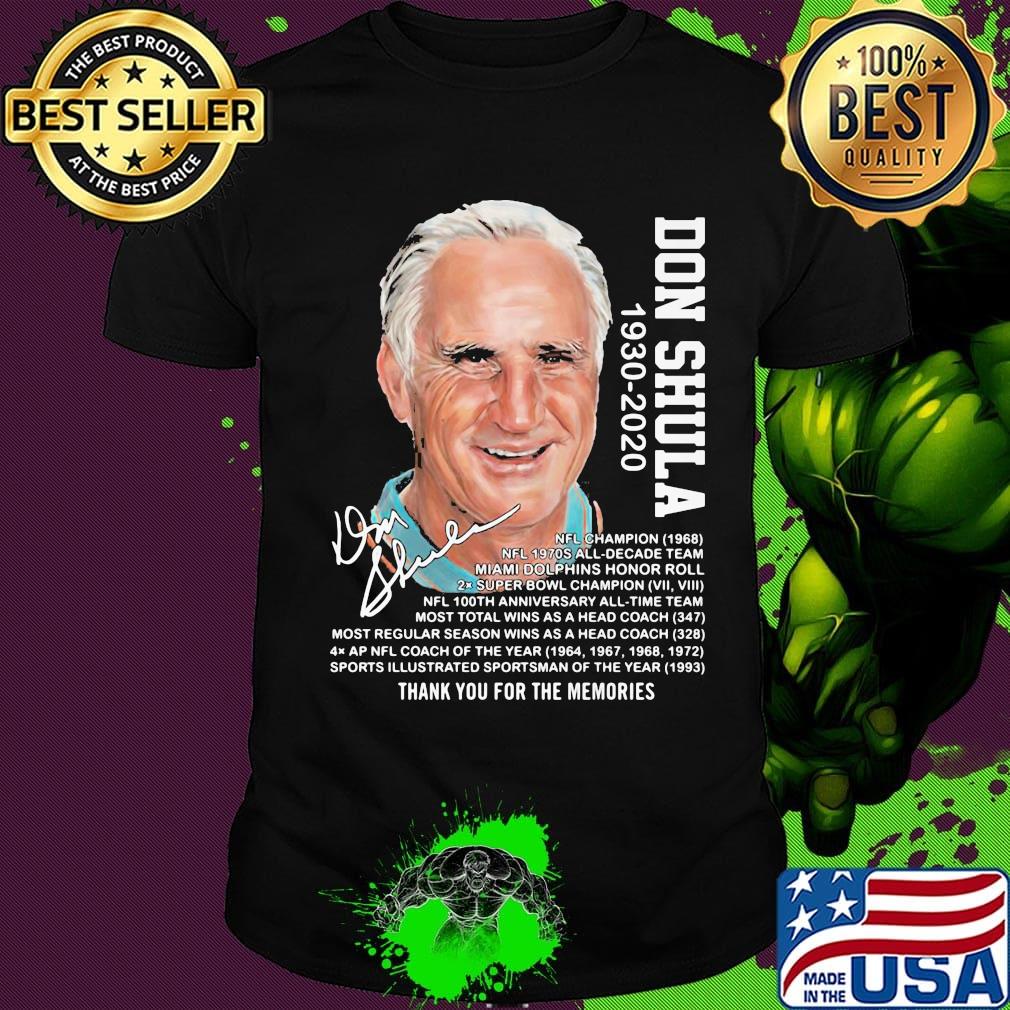 Don shula 1930 2020 miami dolphins thank you for the memories signature shirt
