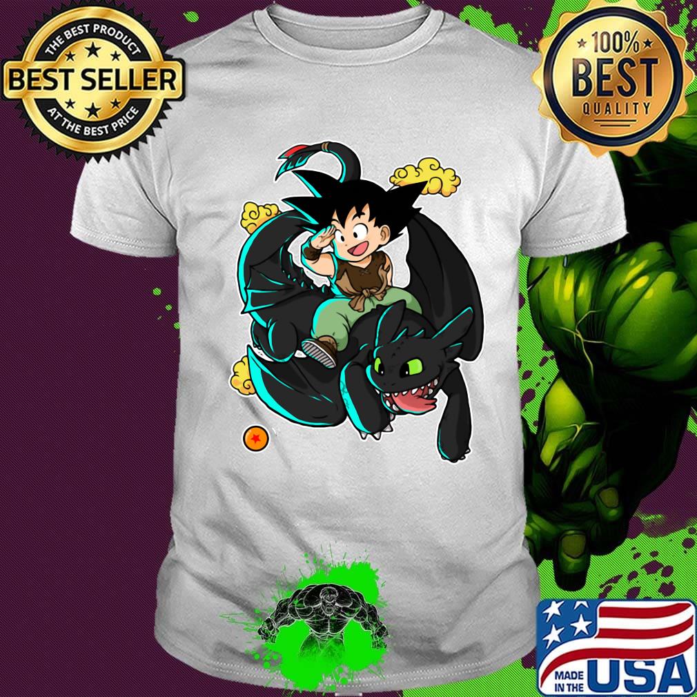 Dragon ball 7 songoku riding toothless dragon shirt