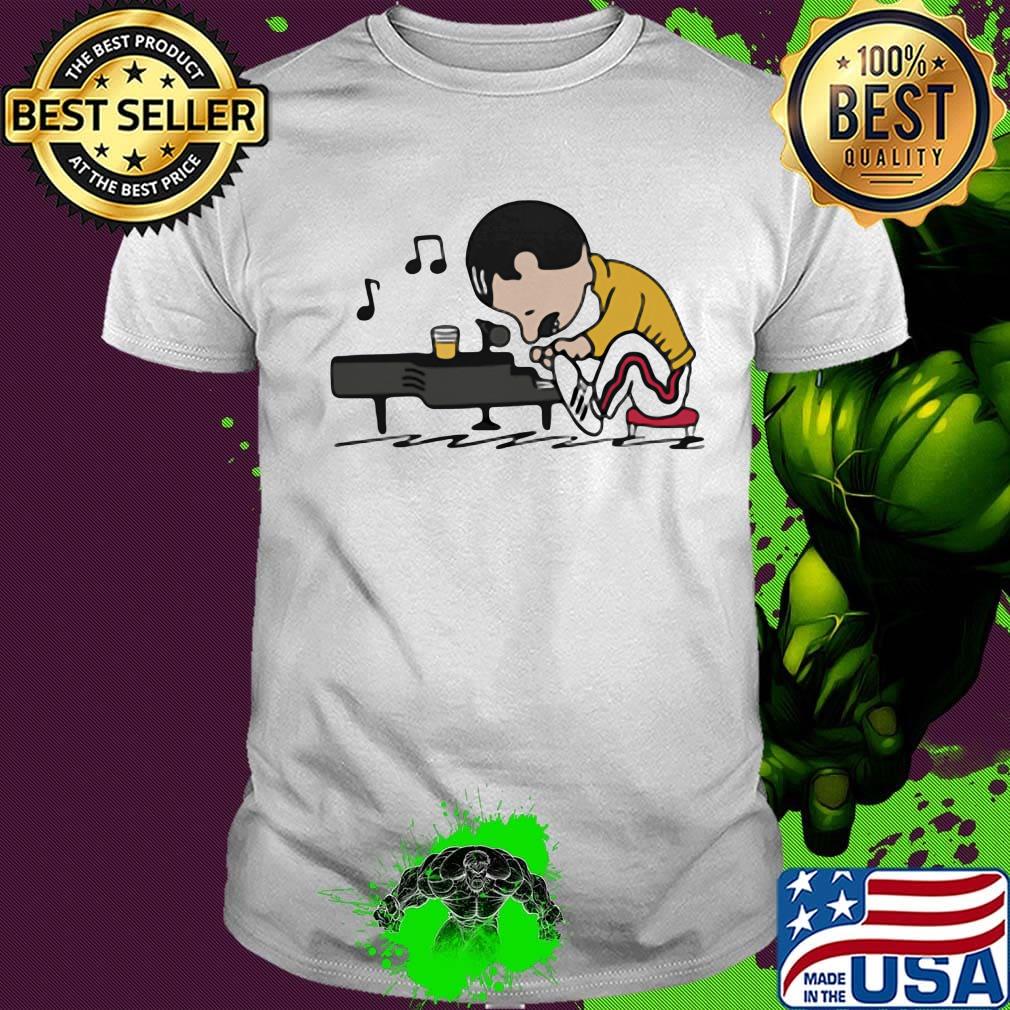Freddie Mercury play piano peanuts shirt