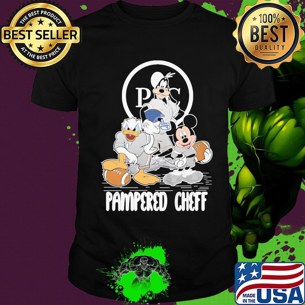 Goofy donald duck and mickey mouse football player pampered chef shirt