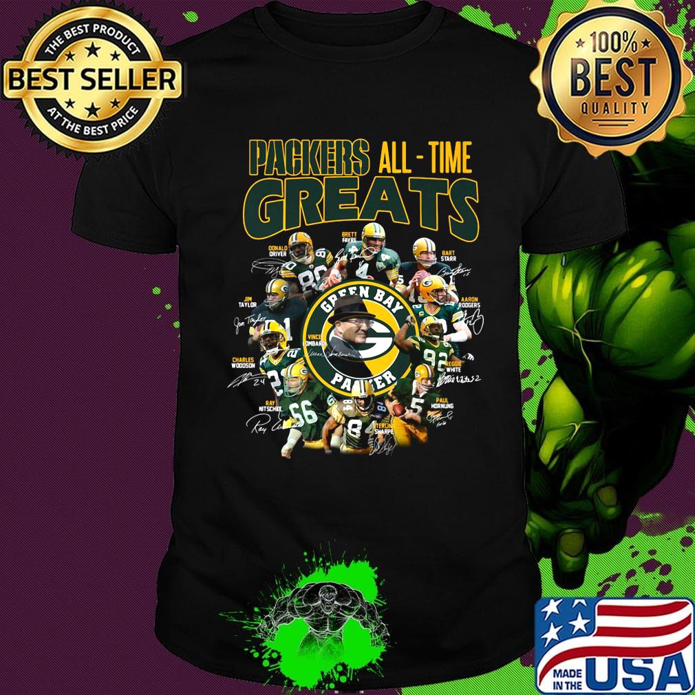 Green bay packers all-time greats team players signatures shirt