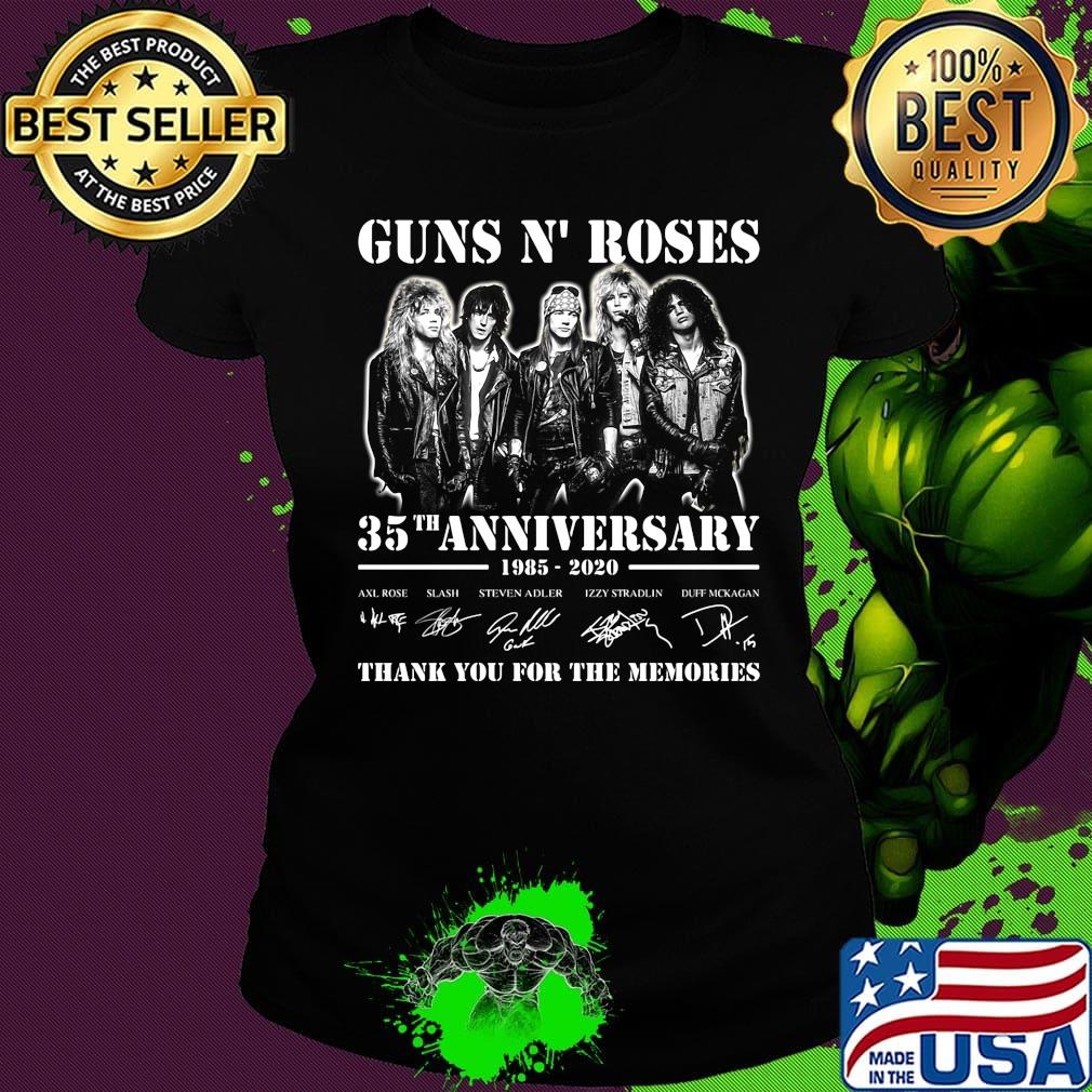 Guns n' roses band 35th anniversary 1985 2020 thank you for the memories signatures s Ladies tee Guns n' roses band 35th anniversary 1985 2020 thank you for the memories signatures s Ladies tee