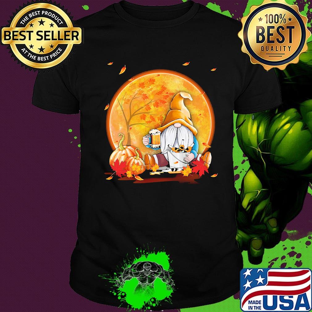 Halloween gnomes drink beer pumpkin maple leaves shirt