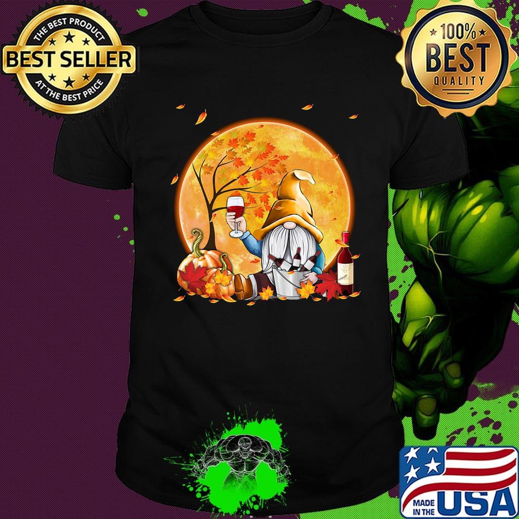 Halloween gnomes drink wine pumpkin maple leaves shirt Halloween gnomes drink wine pumpkin maple leaves shirt