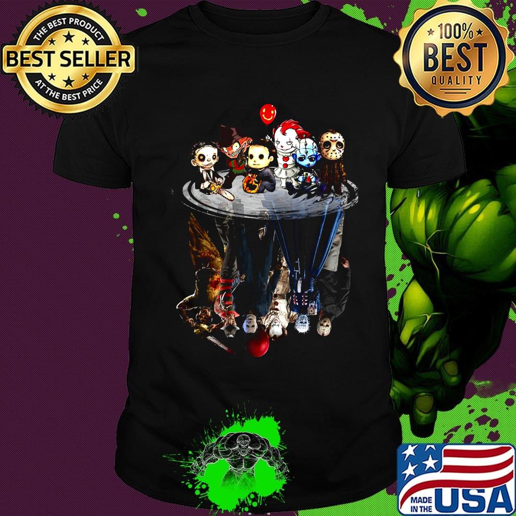 Halloween horror characters chibi water reflection shirt