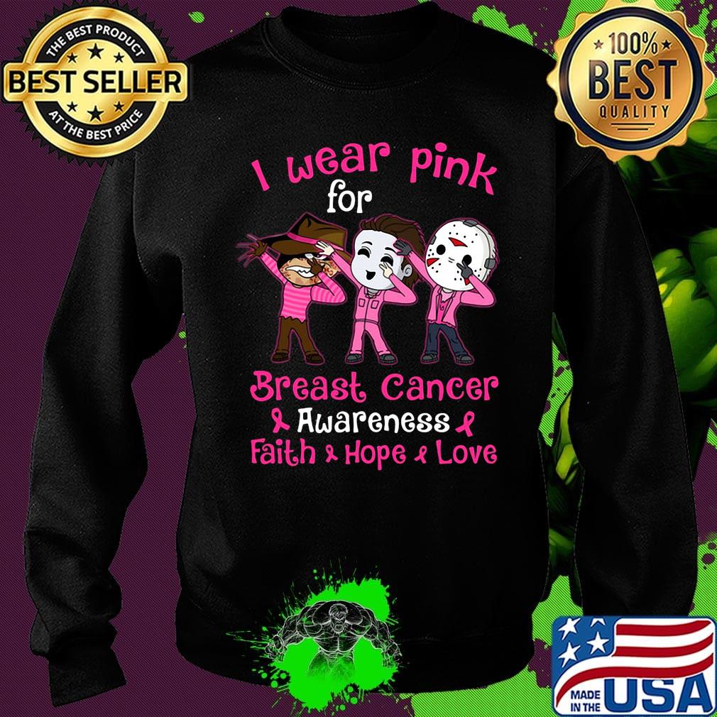 Halloween horror characters i wear pink for breast cancer awareness faith hope love s Sweater Halloween horror characters i wear pink for breast cancer awareness faith hope love s Sweater