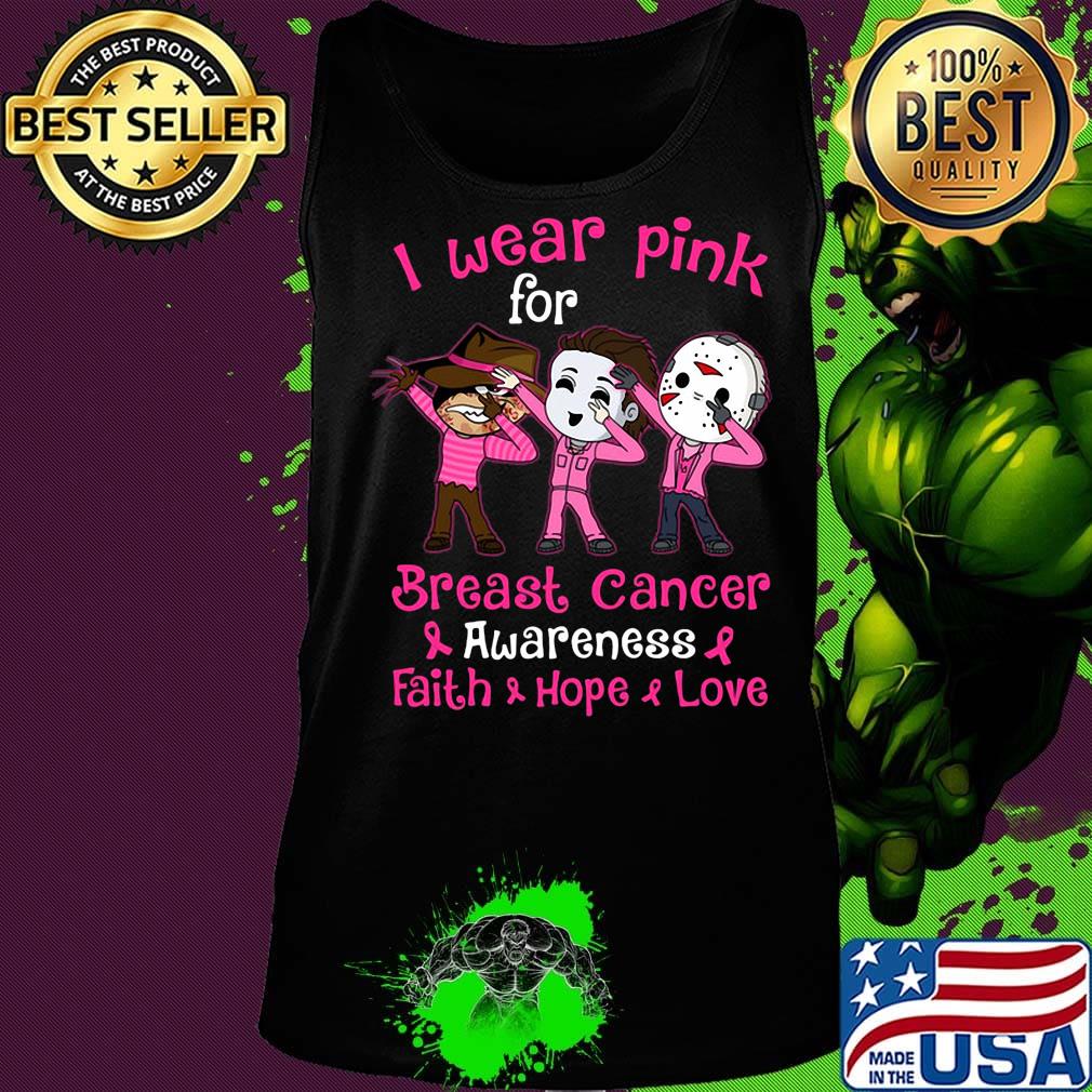 Halloween horror characters i wear pink for breast cancer awareness faith hope love s Tank top Halloween horror characters i wear pink for breast cancer awareness faith hope love s Tank top