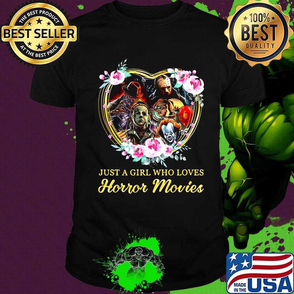 Halloween just a girl who loves horror movies flowers heart shirt