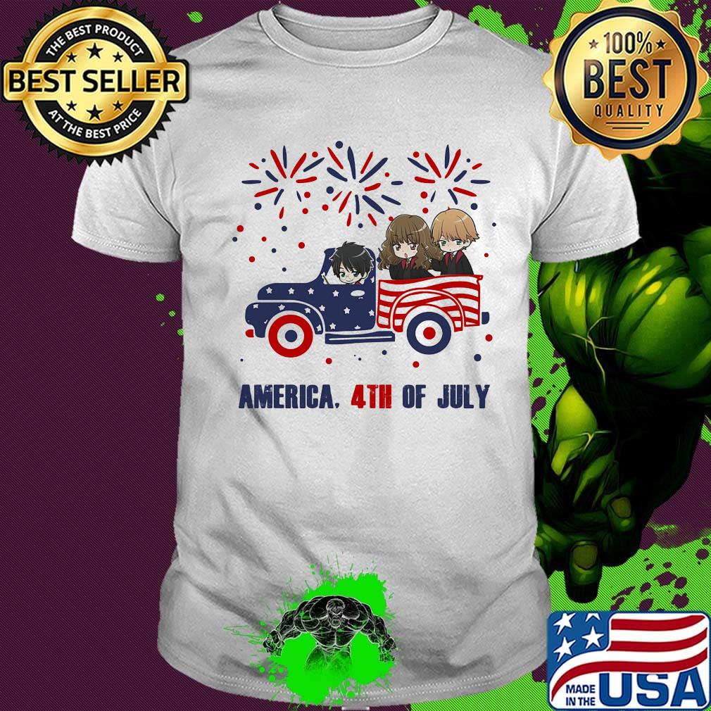 Harry potter chibi characters driving car fire america 4th of july independence day shirt