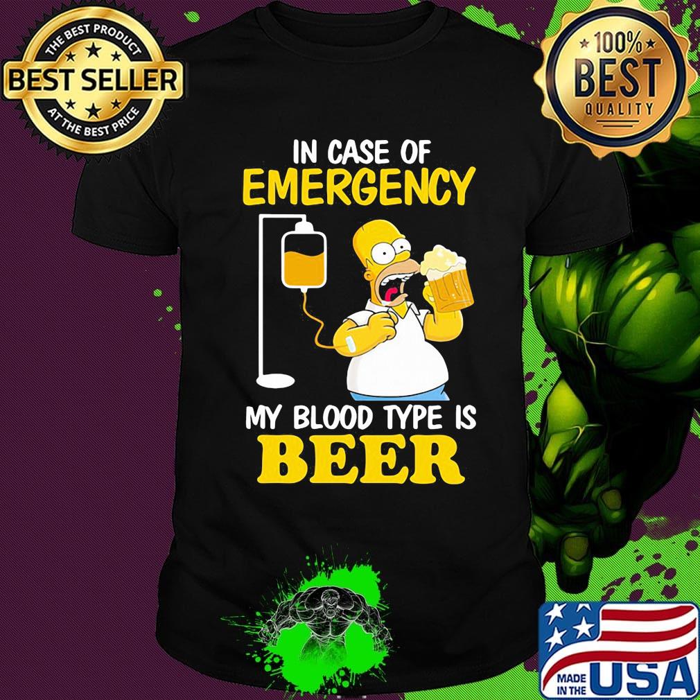 Homer simpson in case of emergency my blood type is beer shirt