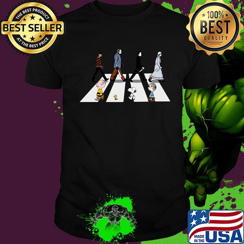 Horror characters and the peanuts abbey road shirt Horror characters and the peanuts abbey road shirt