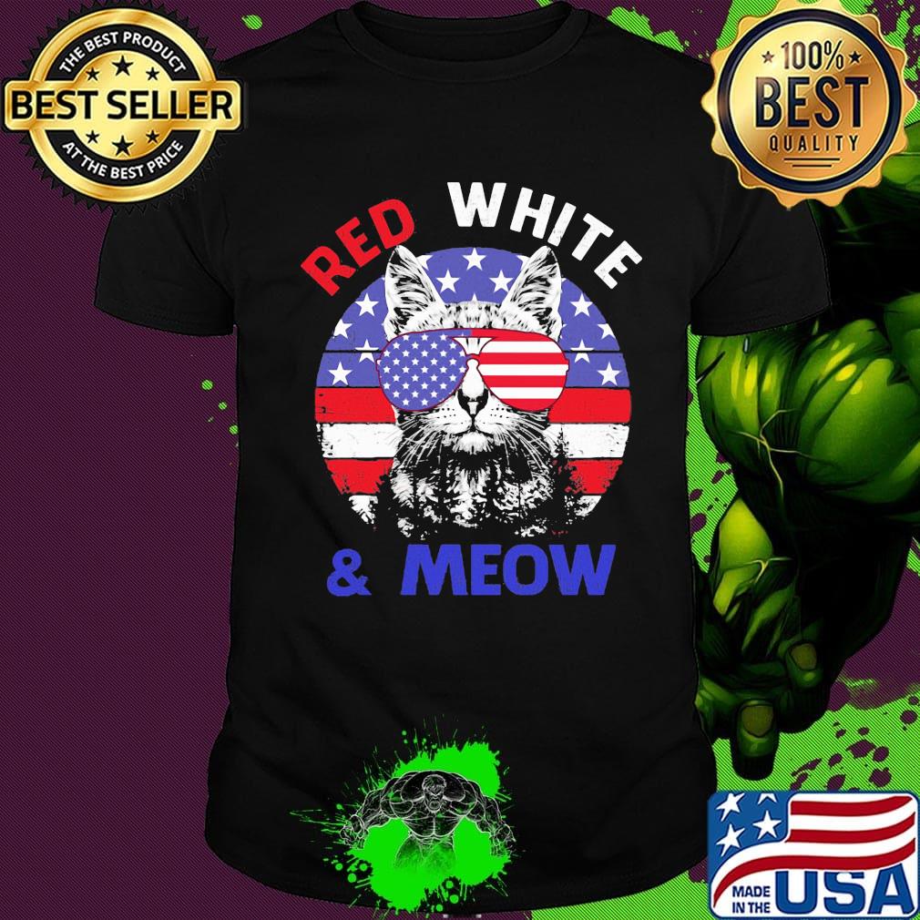 Independence day cat glasses red white and meow shirt