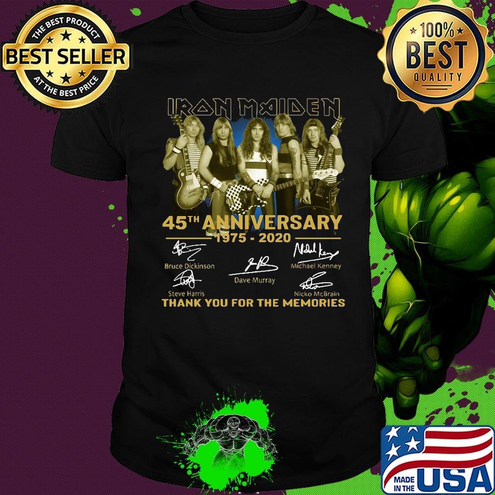 Iron maiden 45th anniversary 1975 2020 thank you for the memories signatures guitar shirt