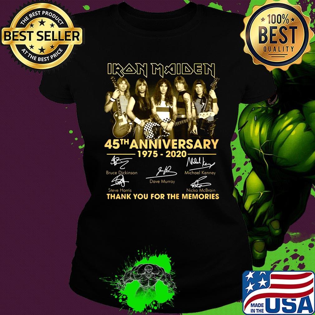 Iron maiden band 45th anniversary 1975 2020 thank you for the memories signatures guitar s Ladies tee Iron maiden band 45th anniversary 1975 2020 thank you for the memories signatures guitar s Ladies tee
