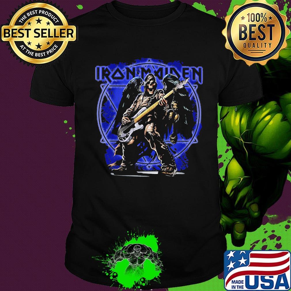 Iron maiden band skeleton playing guitar shirt