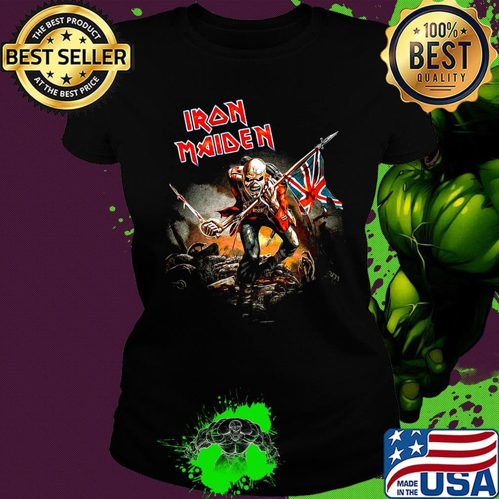 Iron maiden eddie the trooper british flag skeleton black s Ladies tee Iron maiden eddie the trooper british flag skeleton black s Ladies tee