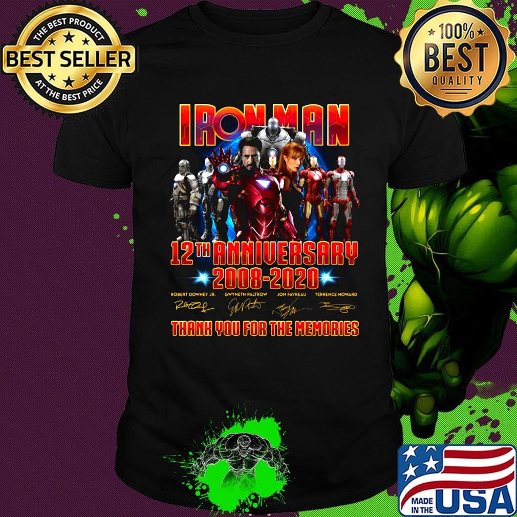 Iron man 12th anniversary 2008 2020 thank you for the memories signatures shirt