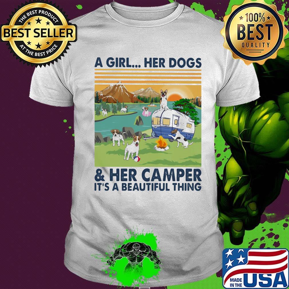 Jack Russell a woman her dog paw and her camper it's a beautiful thing vintage retro shirt