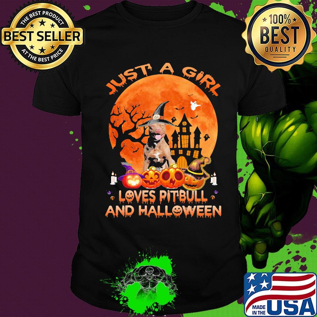 just a girl love pitbull and halloween shirt