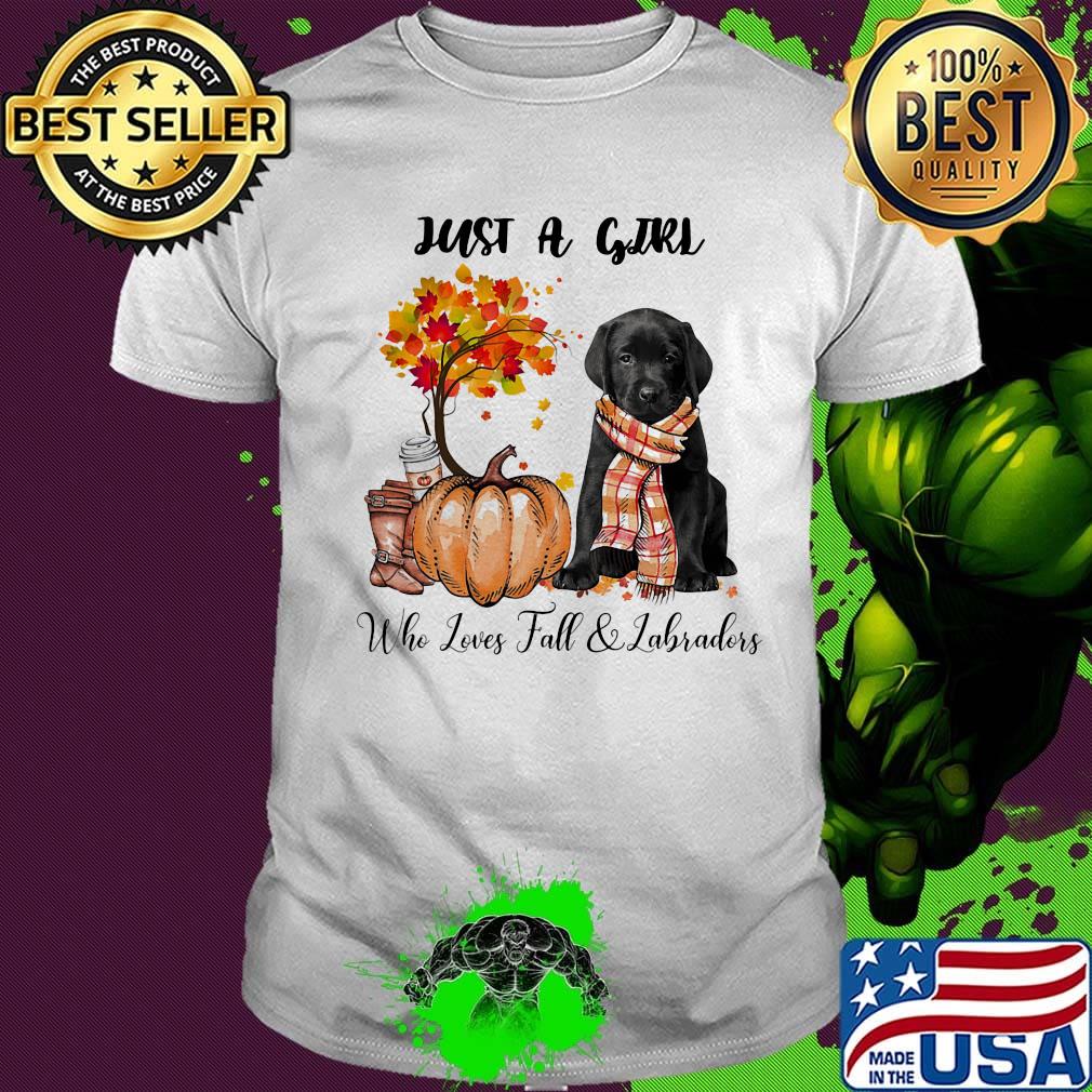 Just a girl who loves fall and labradors tree pumpkin shirt