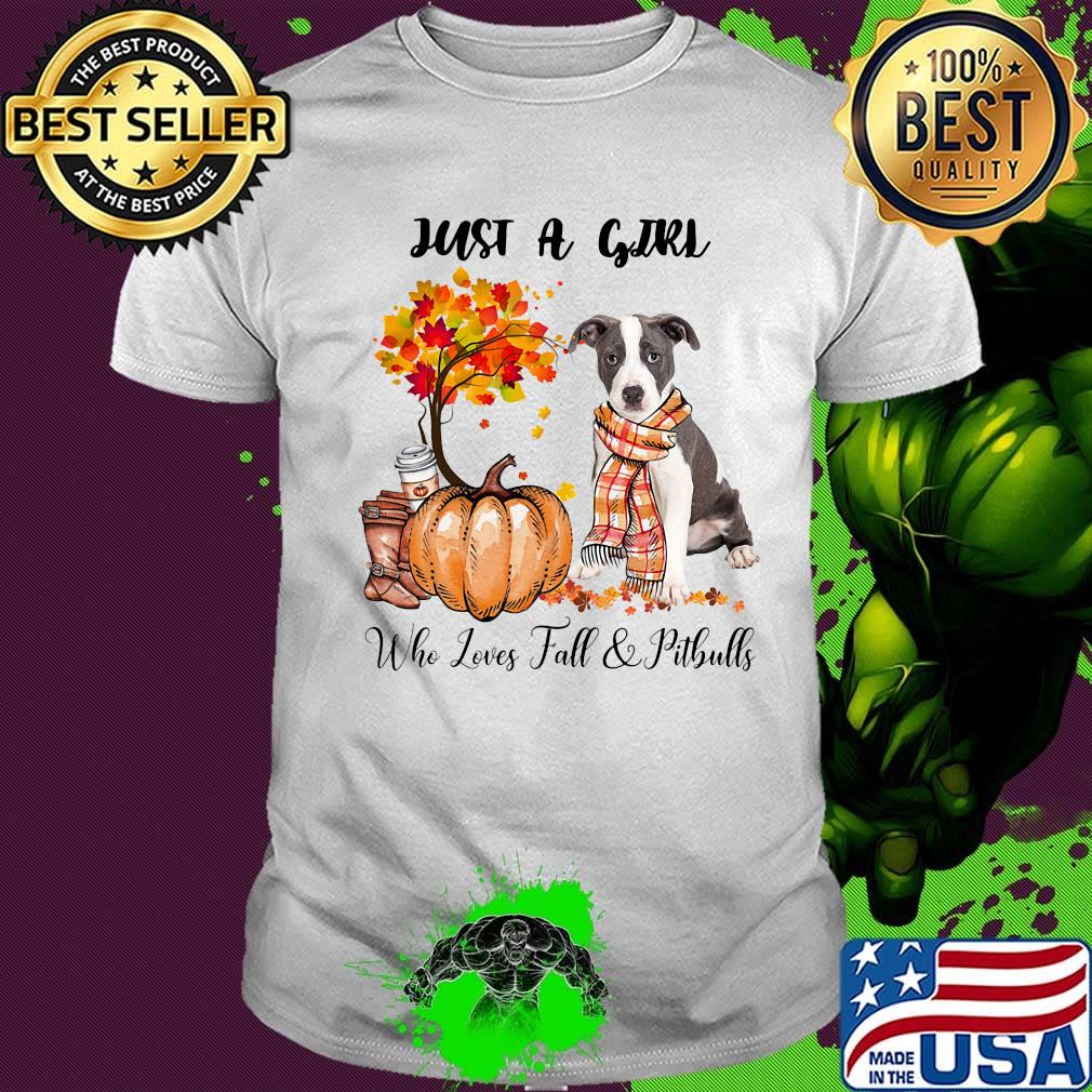 Just a girl who loves fall and pitbulls tree pumpkin shirt