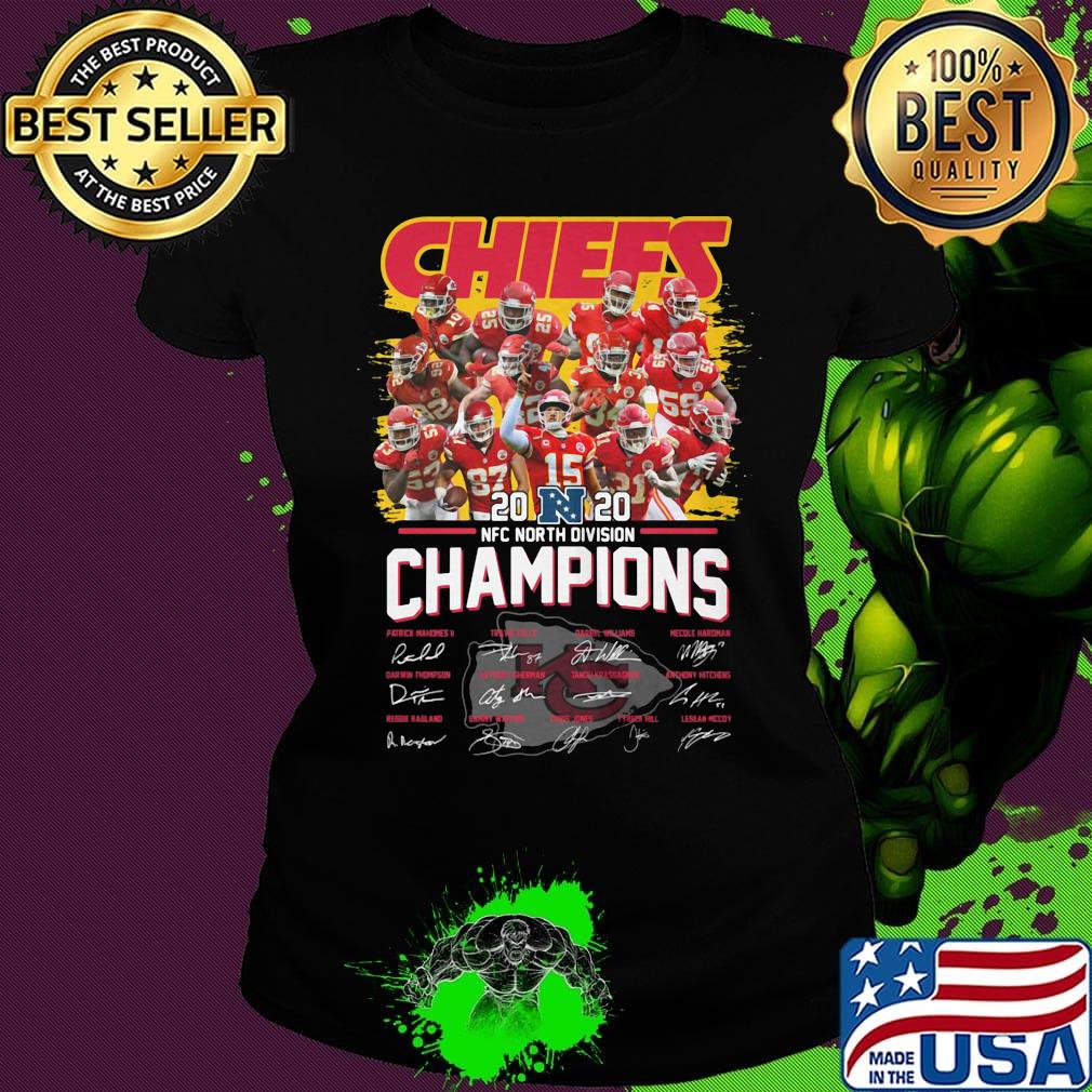 Kansas city chiefs 2020 nfc north divison champions players signatures s Ladies tee Kansas city chiefs 2020 nfc north divison champions players signatures s Ladies tee