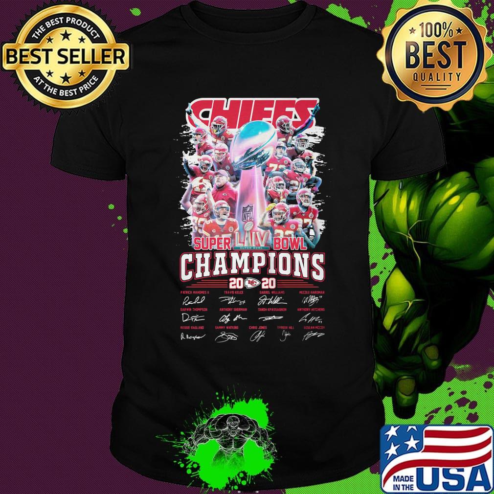 Kansas city chiefs football super liv bowl champios 2020 signatures shirt