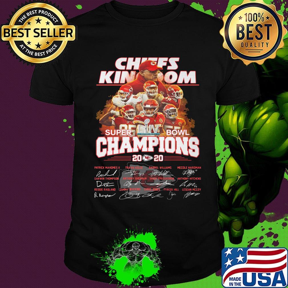Kansas city chiefs football team super liv bowl champios 2020 players signatures shirt