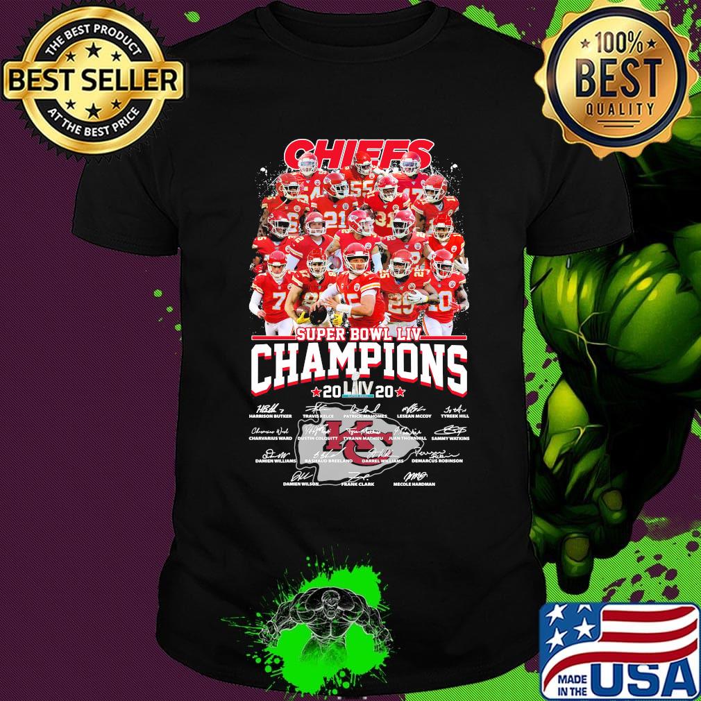 Kansas city chiefs football team super liv bowl champios 2020 signatures shirt