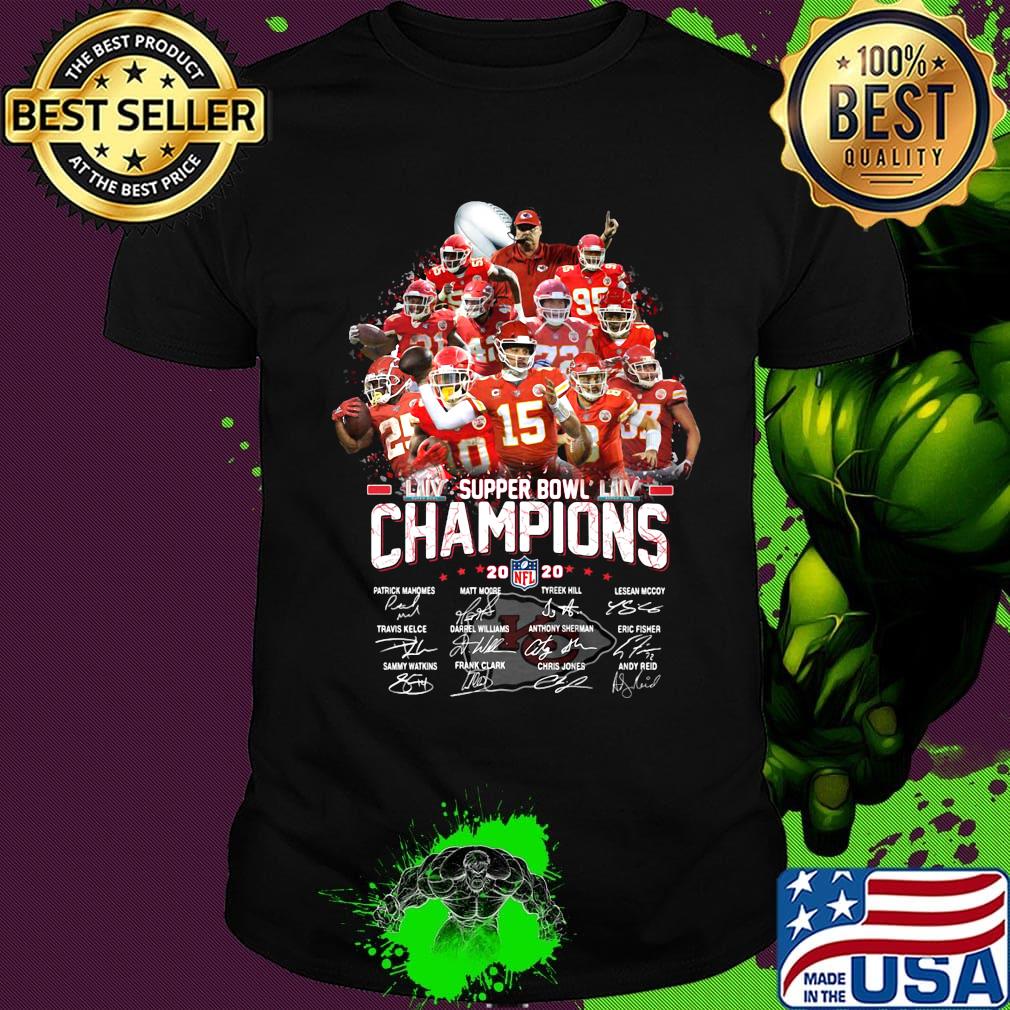 Kansas city chiefs super bowl liv champions 2020 players signatures shirt