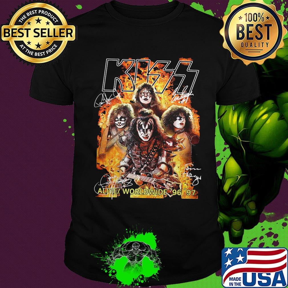 Kiss band alive worldwide 96 97 signatures shirt