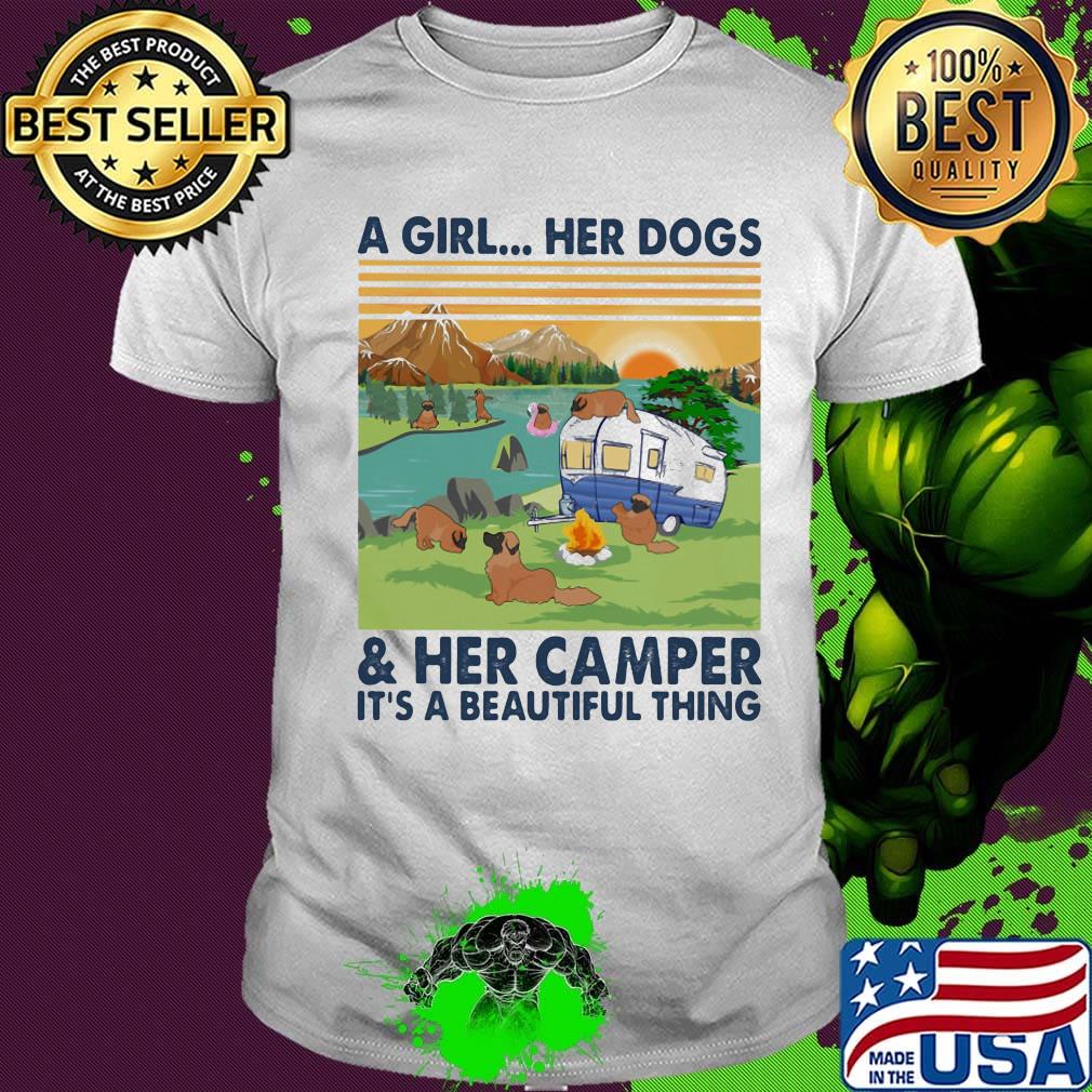 Leonberger a woman her dog paw and her camper it's a beautiful thing vintage retro shirt