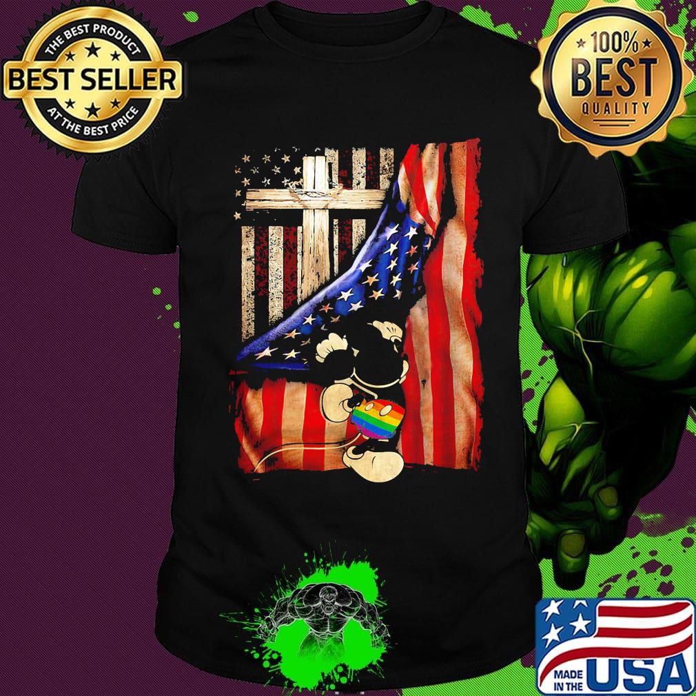 Lgbt mickey mouse cross american flag independence day shirt